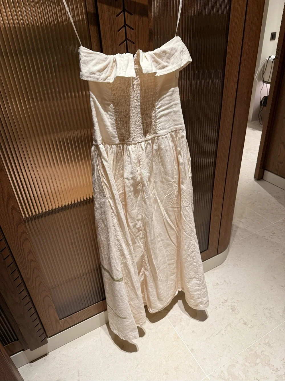 Abercrombie & Fitch Strapless Drop Waist Linen-Blend Cream Maxi Dress
